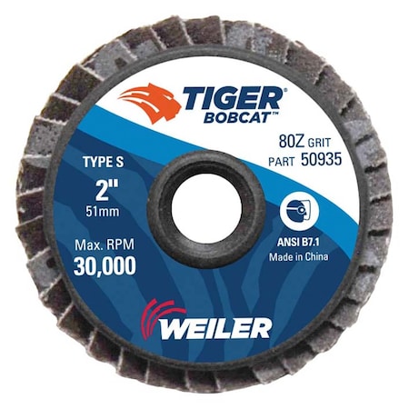 Weiler 2" BobCat Mini Abrasive Flap Disc, Flat (TY27), Type S Mount, 80Z 50935